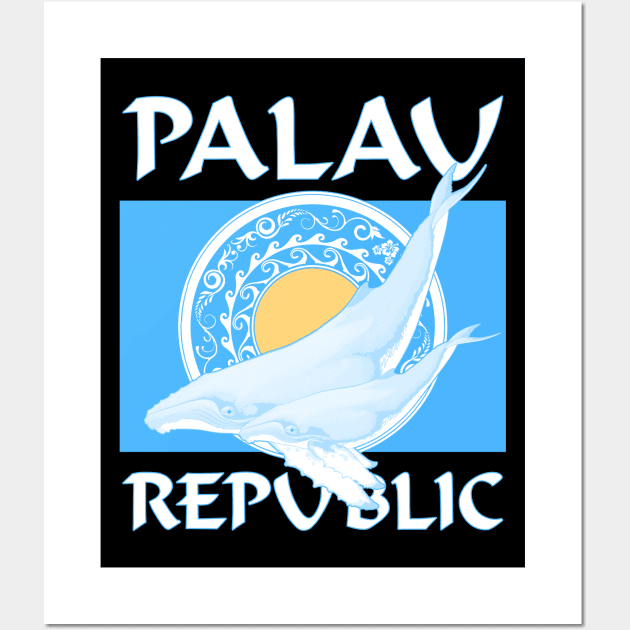 Republic of Palau Flag with Humpback Whales Wall Art by NicGrayTees